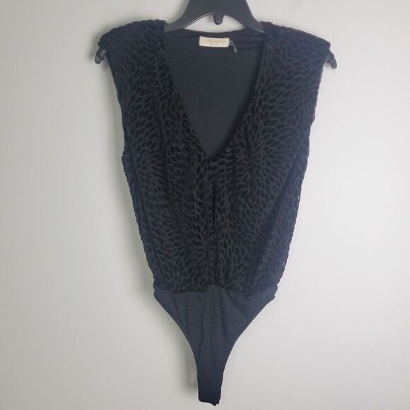 Ramy Brook Regina Black Velvet Printed Bodysuit - Size XXS - Picture 2 of 10